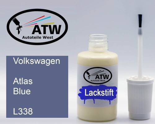 Volkswagen, Atlas Blue, L338: 20ml Lackstift, von ATW Autoteile West.